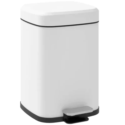 Image de HOMCOM poubelle de cuisine 12L à pédale en acier inoxydable avec couvercle fermeture douce, compacte, seau intérieur amovible, 24,5 x 32 36,5 cm, blanc