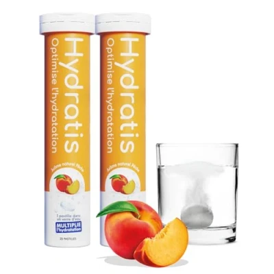 Image de HYDRATIS Pastilles Effervescentes Pêche Optimise l&#039;Hydratation Riche en Minéraux Faible Sucre Goûts Légers Sport, Crampes, Récupération 40