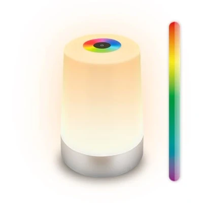 Image de BRILONER lampe de table LED RGBW sans fil IP44 avec contrôle tactile, intensité lumineuse variable, batterie remplaçable, chevet fil, salon à poser, 9x13 cm, chrome mat