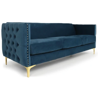 Image de Menzzo Joshua Canapé en Velours, Bleu, L204 x P70 H74 cm