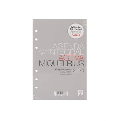 Image de Miquelrius Rechange Agenda annuel 2024 intégral, semaine vue horizontale, taille active 117 x 182 mm, catalan, portugais et anglais