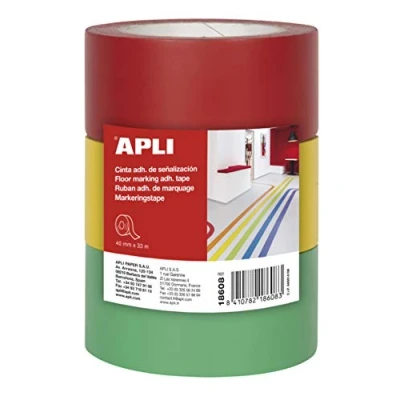Image de APLI 18608 Ruban adhésif de signalisation rouge/jaune, vert 40 mm x 33 m 3 rouleaux