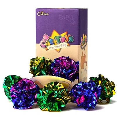 Image de Chiwava 24 pièces 4 cm Jouet pour Chat Mylar Balles Brillant Crinkle Crackle Boules Jouets de Chaton Jeux interactif Couleur Assortie