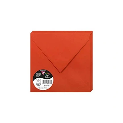 Image de Clairefontaine 55733C Paquet de 20 Enveloppes Gommées Format Carré (16,5x16,5cm) 120g/m² Coloris Rouge Corail Invitation Evènements et Correspondance Gamme Pollen Papier Premium Lisse