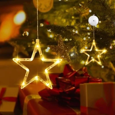 Image de Lumières d&#039;étoile de Noel Exterieur,Fenêtre Décorative Noël avec Étoile,LED Rideau Lumineux Blanc Chaud à Piles Ventouses,Guirlande Lumineuse Décoration pour Intérieur Noël,Fête(2pcs)