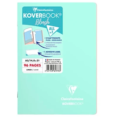 Image de Clairefontaine 961773C Un Carnet Agrafé Koverbook Blush Menthe à l&#039;eau A5 14,8x21 cm 96 Pages Lignées Papier Blanc 90 g Couverture Polypro