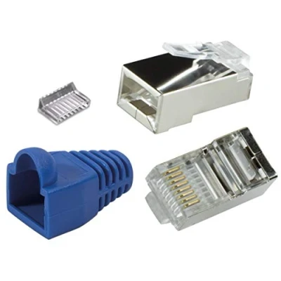 Image de odedo® Lot de 20 à sertir Fiche Cat 6/Cat 5e Bleu avec Blindage métallique Passe fil et protection antitorsion, lankabel réseau RJ45 Gigabit, Modular Plug