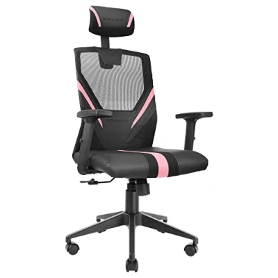 Image de Mars Gaming MGC ERGO Rose, Chaise Ergonomique, Filet Respirant, Support Cervical + Lombaire Accoudoirs Réglables