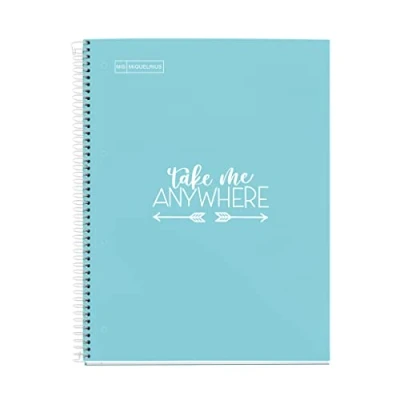 Image de MIQUELRIUS Cahier Notebook Messages 1 bande de couleur, A4, 80 feuilles quadrillées 5 mm, papier 90 g, 4 trous, couverture en carton extra dur, couleur bleu