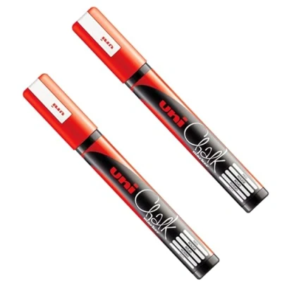 Image de Uni PWE 5M Lot de 2 marqueurs à craie liquide tableau blanc noir Non permanent Rouge
