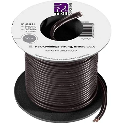 Image de Fil de câblage TRU COMPONENTS TC 7572816 2 x 0.75 mm² Marron Adapté pour les chaînes Hi FI