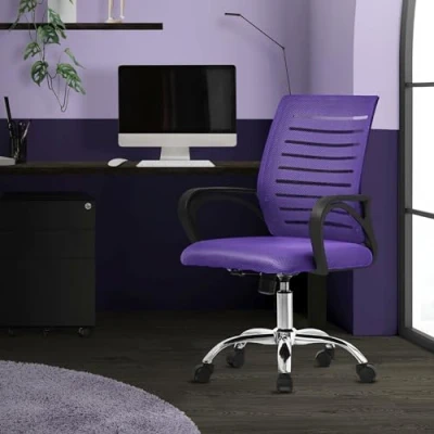 Image de ML Design Chaise de Bureau Ergonomique, Violet, Réglable en Hauteur avec Accoudoirs, Fauteuil Tissu Filet Respirant, Fonction Bascule, Pivotante à 360 roulettes, d&#039;Ordinateur, Gaming