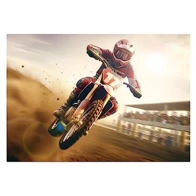 Image de WTD Mantiburi Papier peint photo en non tissé pour chambre d&#039;enfant Motif motocross et moto avec colle incluse 368 x 254 cm