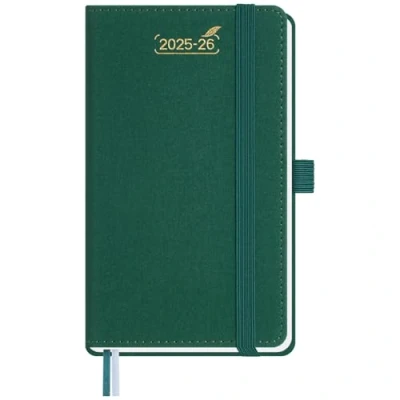 Image de BEZEND Petit Agenda 2025 2026 de Poche 15,5 x 9 cm Semainier 25 26 avec Double Horaire 1 Semaine 2 Pages 18 Mois Du juil. à déc. Couverture Rigide en Cuir PU Vert Forêt