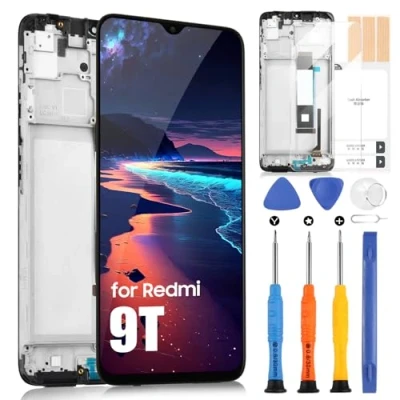 Image de Écran pour Xiaomi Poco M3 M2010J19CG, LCD Ecran Redmi 9T M2010J19SG, Tactile Digitizer Assembly + Réparation Kit (Noir avec Cadre)