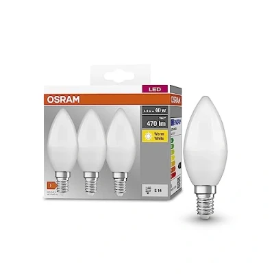 Image de Osram base Classic B 40 FR LED lampe avec E14, Mini Tens Shape, 3 pack, 4,9W, 470lm, 2700k, lumière blanche chaude, développement de la chaleur inférieure, durée vie à long terme