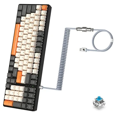 Image de K3 Pro Clavier mécanique filaire compact 98 touches RGB lumineux LED Interrupteur linéaire optique à clic + câble Type C vers USB A spiralé, ressort en TPU connecteur aviation métal