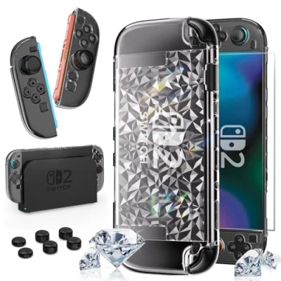 Image de HEYSTOP Coque pour Nintendo Switch 2 Dockable de Protection Transparente PC Housse avec Film Trempé et Grips Manette Accessoires