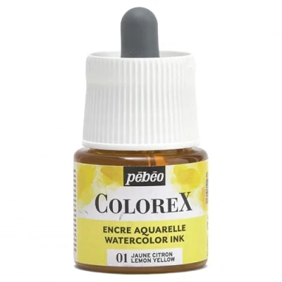 Image de Pébéo Encre Colorex 45 ML Jaune Citron Aquarelle Rendu Velouté Dessin Multi outil Tous Supports