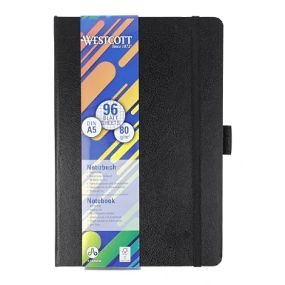 Image de Westcott Carnet de notes DIN A5 quadrillé 192 pages dans une couverture cartonnée élégante 80 g/m² papier durable FSC Mix avec poche intérieure, marque page et porte stylo E 744836 00