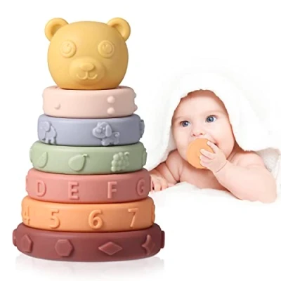 Image de Oderra Tour Empilable Bebe 6 Mois, Sensoriel Eveil, Montessori Souple Dentition Bain bébé Jouets D&#039;éveil, Jeux Educatif Garçon Fille, Multiple Colour