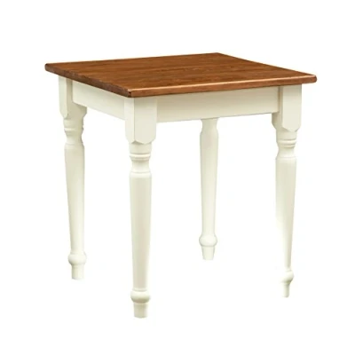 Image de Table à rallonge style champêtre en bois massif structure blanche vieillie sur plan noyer L70xPR70xH78 cm