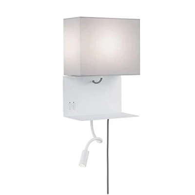 Image de Paulmann 78913 Applique LED Merani avec étagère incl. 1x2,5 watts Lampe de lecture murale Gris, Blanc Liseuse Métal, Tissu 3000 K E27