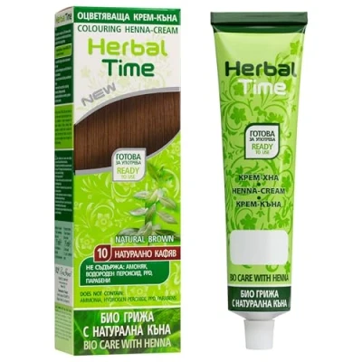 Image de Herbal Time Coloration de Cheveux Naturelle Henné Couleur Brun Naturel Nº 10 Couvre les Blancs Semi Permanente Sans Ammoniaque, Sulfate et Parabène 75ml