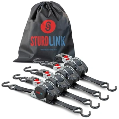 Image de Sangle a Cliquet Automatique 3m 25mm Crochets S LC 300daN, 600daN en U Enrouleur de Equipement Idéal Fixation Remorque Moto Quad Auto Lot 4 + Sac 12195 2 Sturdlink®