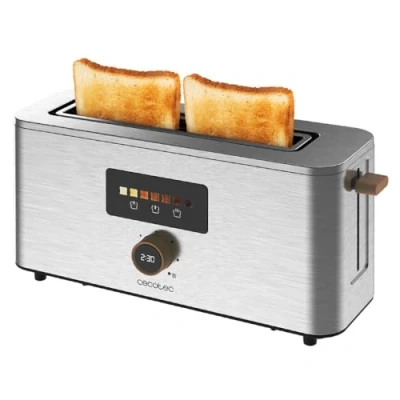 Image de Cecotec Grille Pain Vertical 1 Fente Longue Touch&amp;Toast Extra. 1000 W, 24 Tranches de Pain, Extra Large 3,5 cm, Écran Tactile et Bouton Numérique, Finitions en Acier Inoxydable.