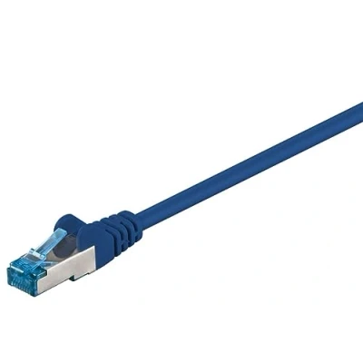 Image de Goobay 92723 câble patch Ethernet CAT 6a double blindage S FTP jusqu&#039;à 10 000 Mbits, 500 MHz, en cuivre sans halogène, connecteur RJ 45, contacts plaqués or, 2 m, bleu