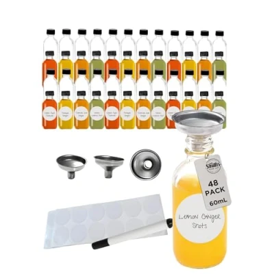 Image de Smiths Mason Jars 12 packs 60ml mini flacon en verre avec entonnoir Idéal pour les huiles essentielles, jus de fruits DIY stockage ou cadeau mariage petit ensemble flacons