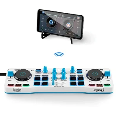 Image de Hercules DJControl Mix Blue Edition Contrôleur DJ Bluetooth sans fil pour Smartphone Exclusivité Amazon