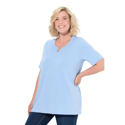 Image de Ulla Popken T Shirt, A Linie, Tunika Ausschnitt, Halbarm Maillot de Tunique, Bleu Clair, 58 60 Femmes