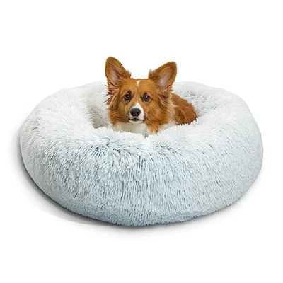 Image de Best Friends by Sheri The Original Calming Donut Coussin pour Chat/Chien Fourrure à Poils Longs/Housse zippée Amovible Givre 76 x cm M