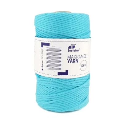 Image de LEVIATAN Fil macramé Naturel 200 m Super Doux 3 mm de Rotation Facile 100% Coton Parfait pour Le Bricolage Bleu Ciel