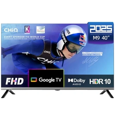 Image de CHIQ L40M9G Téléviseur Smart 40 Pouces (100 cm), FHD, HDR10, Google TV, Assistant, Tuner Triple DVB C/T/T2/S/S2, Dolby Audio, DBX Chromecast intégré, HDMI, USB, sans Cadre en métal