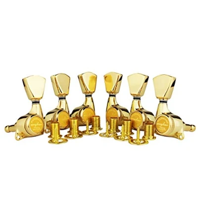 Image de Guyker 6Pcs Guitar Locking Tuners (3L + 3R Handed) 1:21 Lock String Sealed Tuning Key Pegs Machine Heads with Keystone Knob Replacement for LP, SG, TL Style Electric or Acoustic Guitars Gold