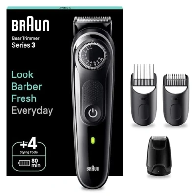 Image de Braun Series 3 Tondeuse Électrique À Barbe Pour Hommes, Avec 4 Outils De Coiffage, Lame Ultra Aiguisée 40 Réglages Longueur, Rechargeable 80 Min Sans Fil, BT3440