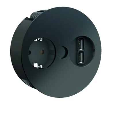 Image de Bachmann 931.131 Twist 1xCEE7/3 Chargeur USB 1 x 2 m AEH, RAL9005 30GE Noir
