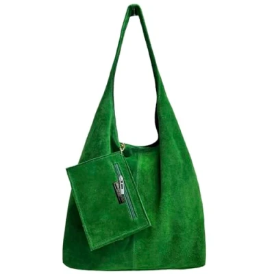 Image de Modarno sac à bandoulière pour femme en daim pochette, cuir véritable femme, vert émeraude