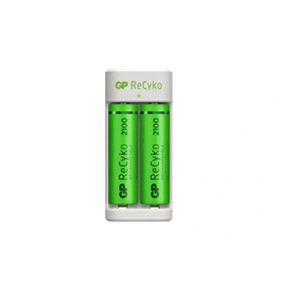 Image de Chargeur pour Piles Rechargeables AA et AAA avec 2 2100 mAh NiMH incluses GP RECYKO Rapide USB Minh pré chargées Haute capacité