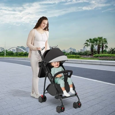 Image de Poussette Bébé Légère et Compacte de 0 Mois à 4 Ans, Capacité Charge Maximale 25 kg, Pliable, Dossier Inclinable, Pliage Automatique en 1 Étape, Canopy,A noir