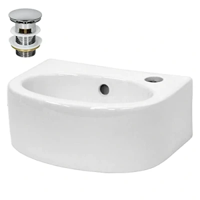 Image de Lavabo ECD GERMANY Ovale 335 x 255 130 mm Céramique Blanc Kit de Vidange Inclus