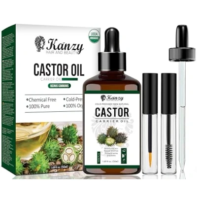 Image de Kanzy Huile de Ricin Bio, Pressée à Froid Pure, Soin 100% Naturel Accelerates, Fortifie Des Cheveux, Barbe, Cils, Sourcils, Ongles, Cuticules la Pousse, Hydrate Peau et Les Cheveux Castor Oil 50ml