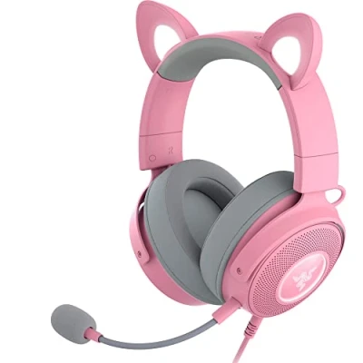 Image de Razer Kraken Kitty Edition V2 Pro Casque Gaming Filaire RGB avec Oreilles Interchangeables (Oreilles interchangeables, Eclairage Réactif au Streaming, Haut parleurs Titanium de 50mm) Rose Quartz