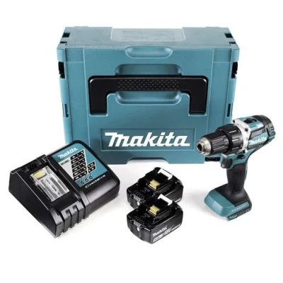 Image de PERCEUSE VISSEUSE MAKITA SANS FIL 18 V 2 BATTERIES 5 AH 13 MM CHARGEUR ET COFFRET MAK PAC DDF484RTJ