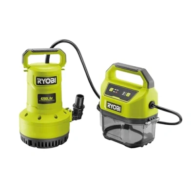 Image de Ryobi Pompe d&#039;évacuation 18Volts ONE+ sans fils 4 200 l/h norme IPX7 minuterie 3 réglages vendue batterie ni chargeur RY18SPA 0, Vert