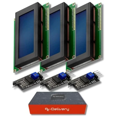 Image de AZDelivery 3 x HD44780 2004 LCD Module 4 20 caractères de Couleur Blanche avec Fond Bleu I2C Compatible Arduino et Raspberry Pi incluant Un E Book!