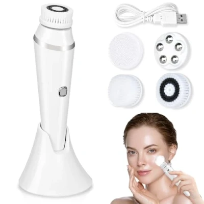 Image de yotutun Brosse Nettoyante Visage Électrique, Rechargeable Rotative avec 4 TêTes de Rechange Étanche Nettoyage du pour Nettoyage, Exfoliant et Massage